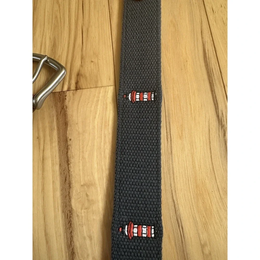 Peter Millar Needlepoint USA Harbour Town Golf Links Blue Leather Belt Men's 32